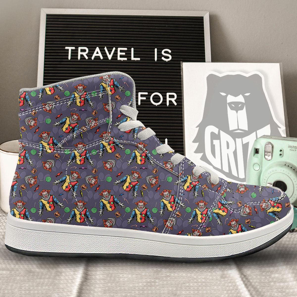 Scary Evil Clown Print Pattern High Top Sneakers-grizzshop