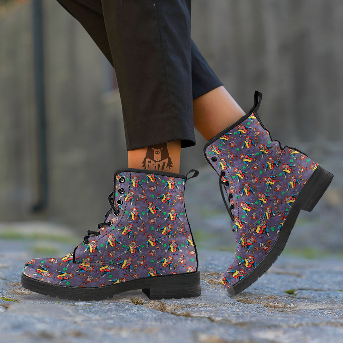 Scary Evil Clown Print Pattern Leather Boots-grizzshop