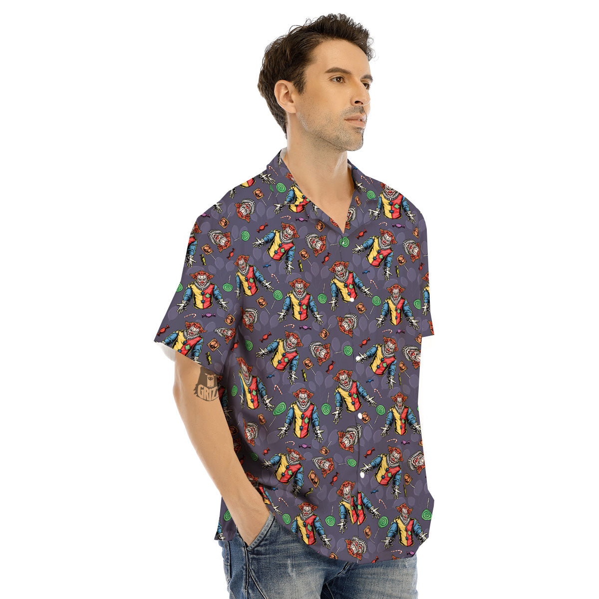 Scary Evil Clown Print Pattern Men's Hawaiian Shirt-grizzshop