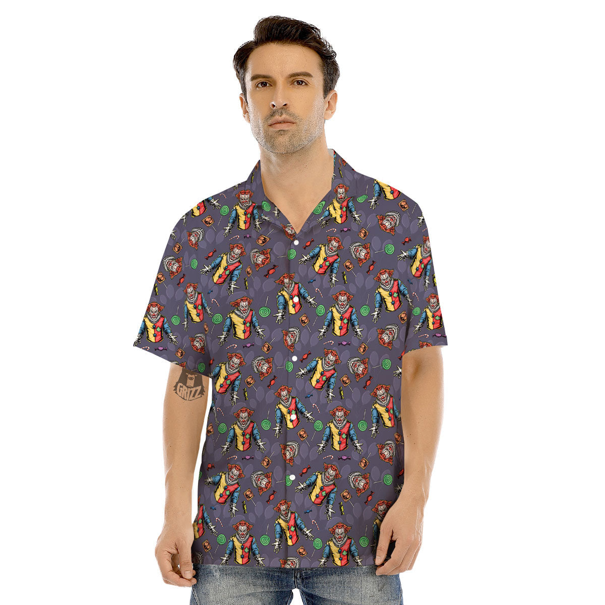 Scary Evil Clown Print Pattern Men's Hawaiian Shirt-grizzshop