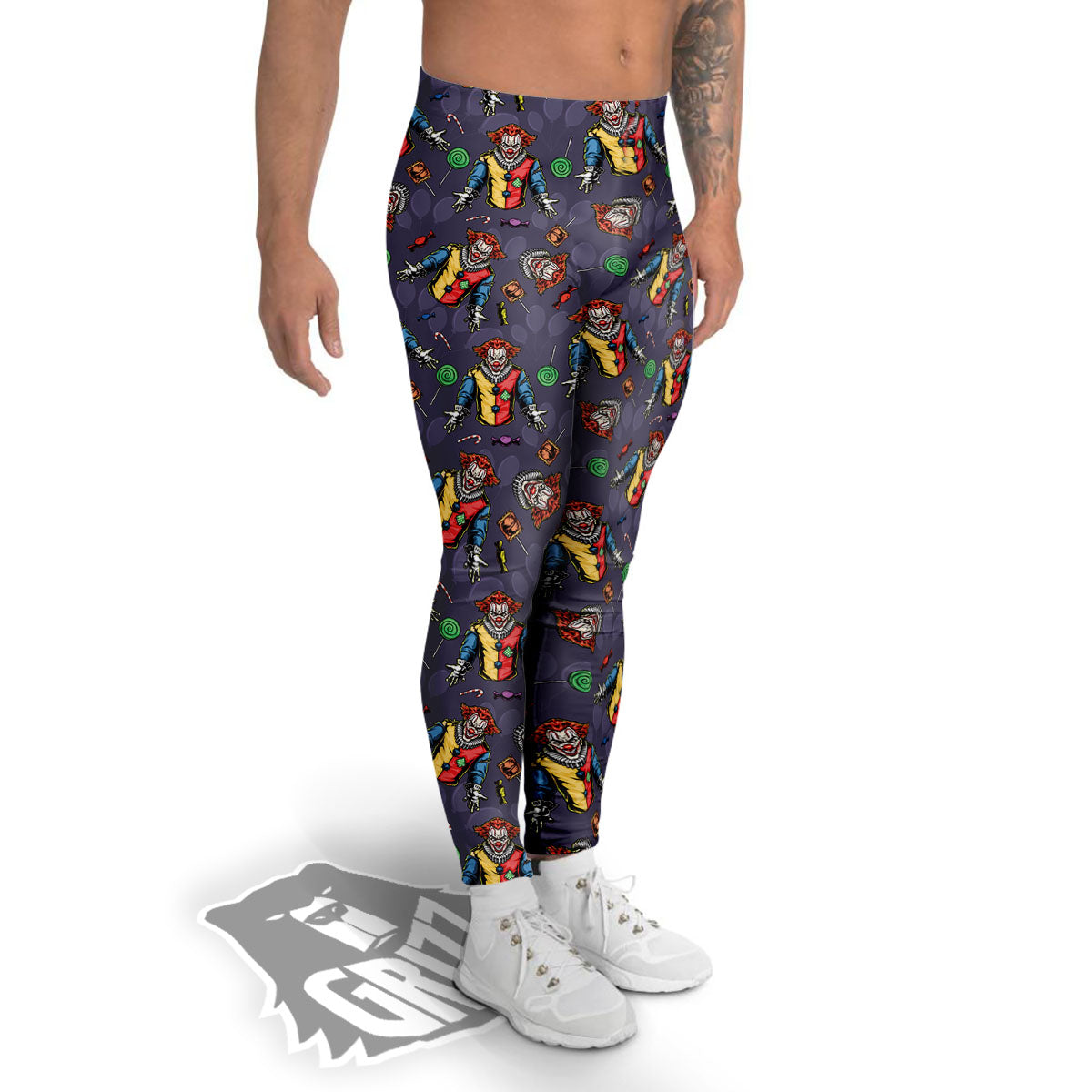 Scary Evil Clown Print Pattern Men's Leggings-grizzshop