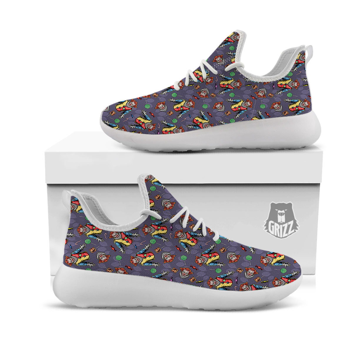 Scary Evil Clown Print Pattern White Athletic Shoes-grizzshop