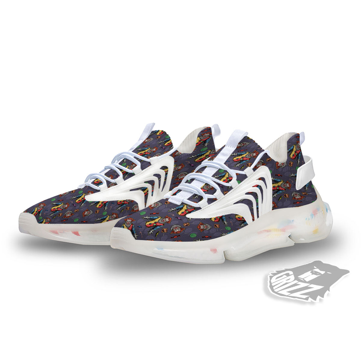 Scary Evil Clown Print Pattern White Gym Shoes-grizzshop