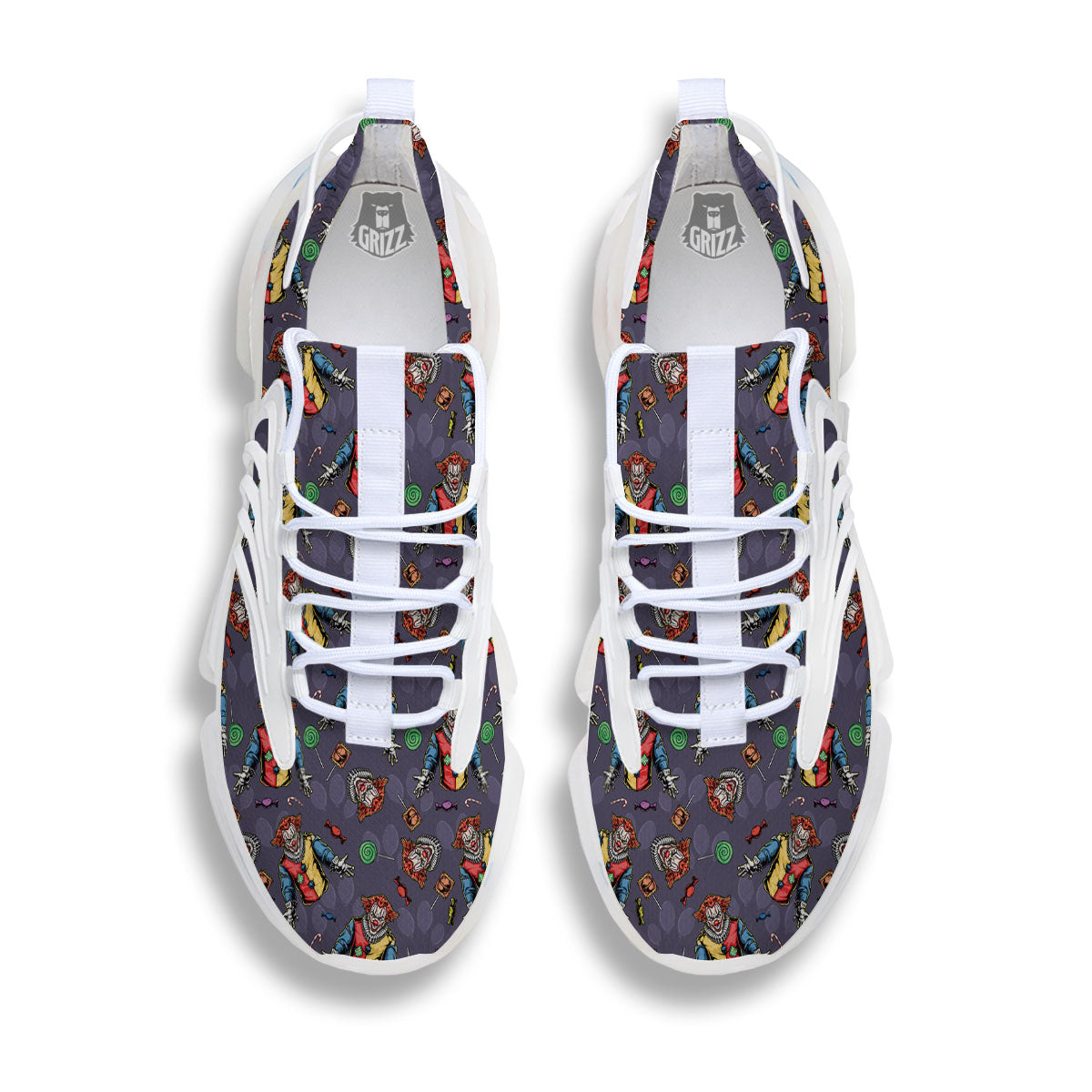 Scary Evil Clown Print Pattern White Gym Shoes-grizzshop