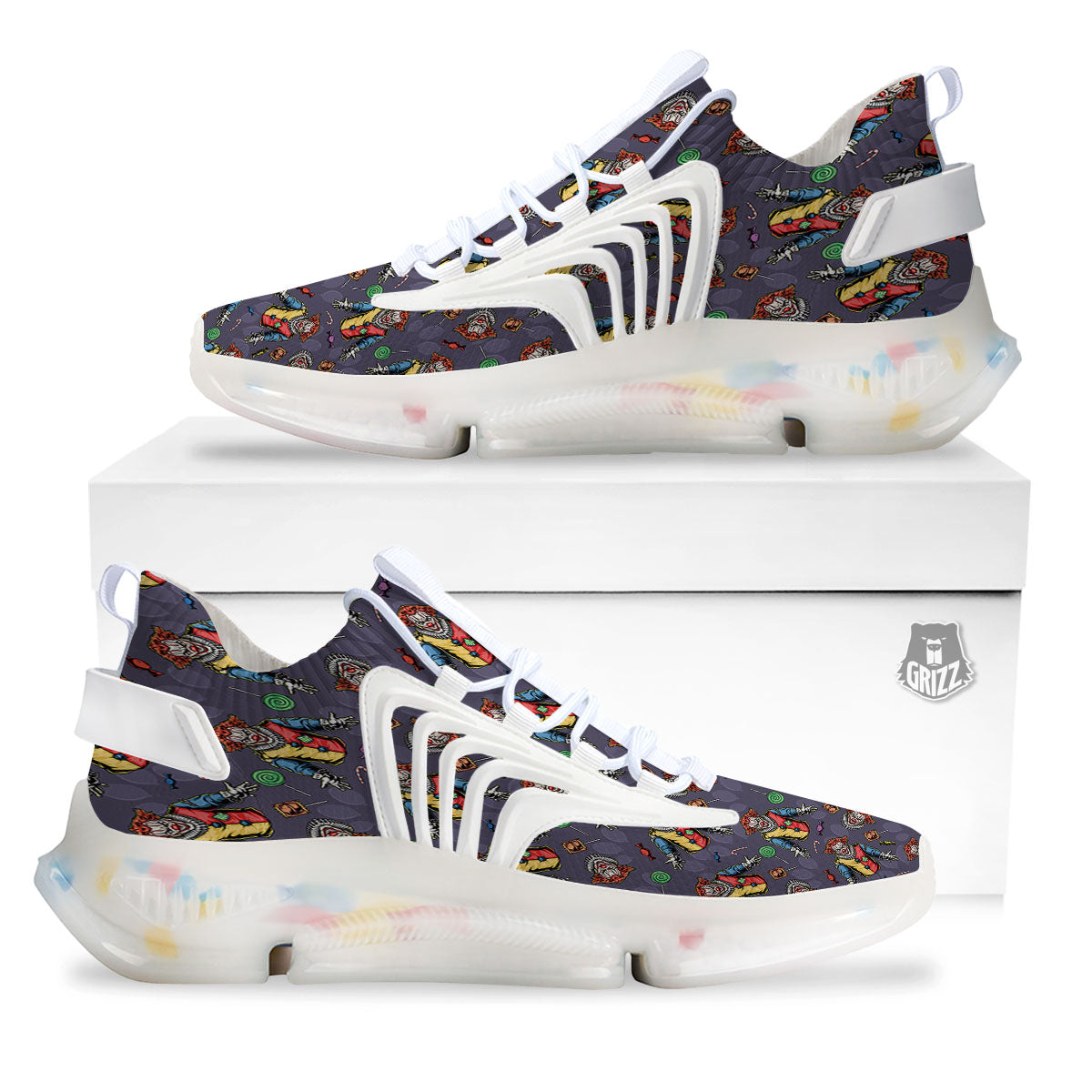 Scary Evil Clown Print Pattern White Gym Shoes-grizzshop