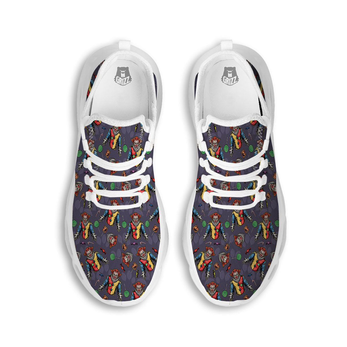 Scary Evil Clown Print Pattern White Running Shoes-grizzshop