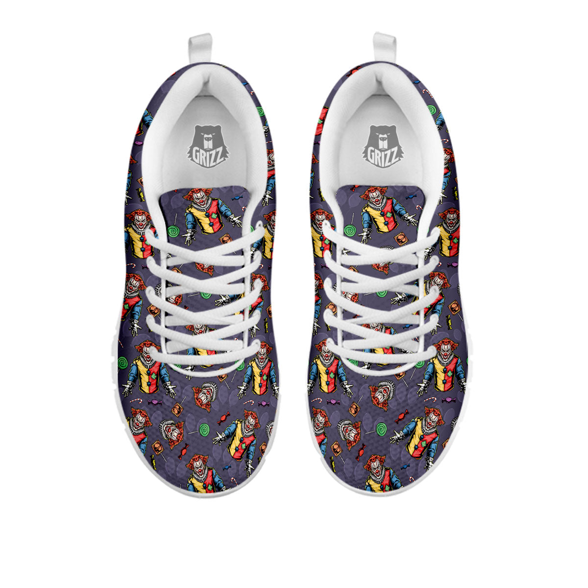 Scary Evil Clown Print Pattern White Sneaker-grizzshop