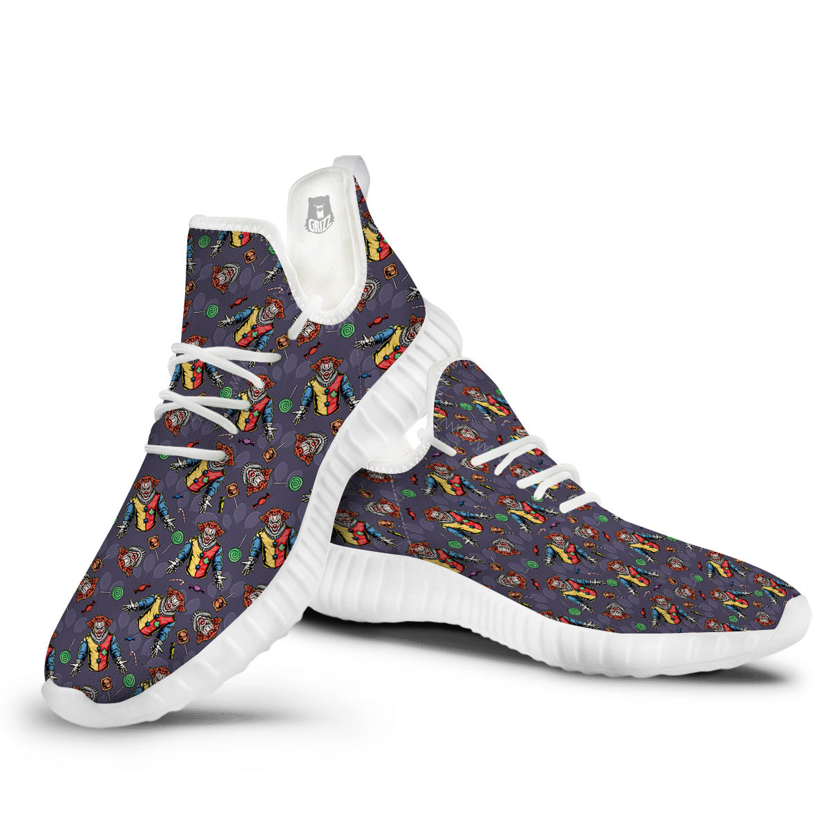 Scary Evil Clown Print Pattern White Walking Shoes-grizzshop