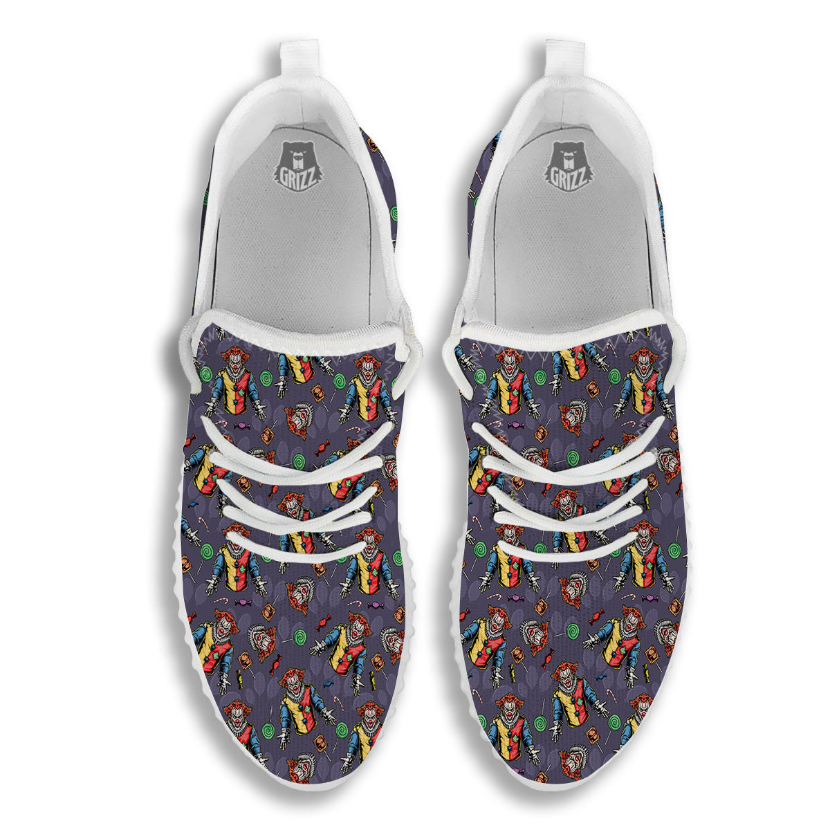 Scary Evil Clown Print Pattern White Walking Shoes-grizzshop