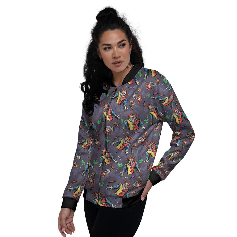 Scary Evil Clown Print Pattern Women's Bomber Jacket-grizzshop