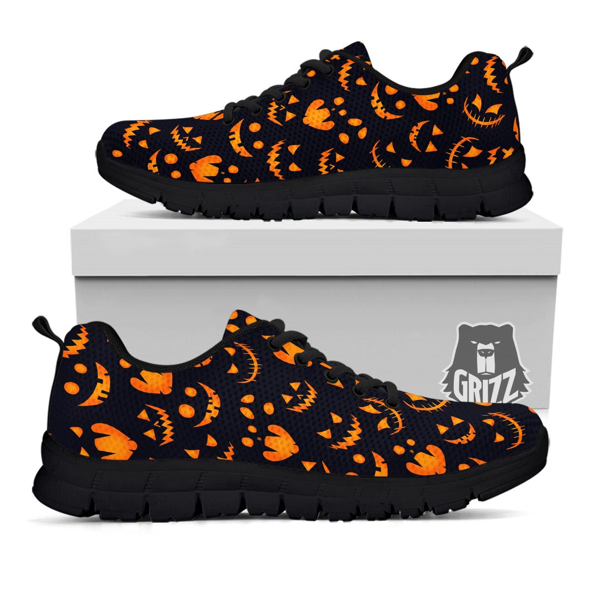 Scary Pumpkin Halloween Print Pattern Black Sneaker-grizzshop