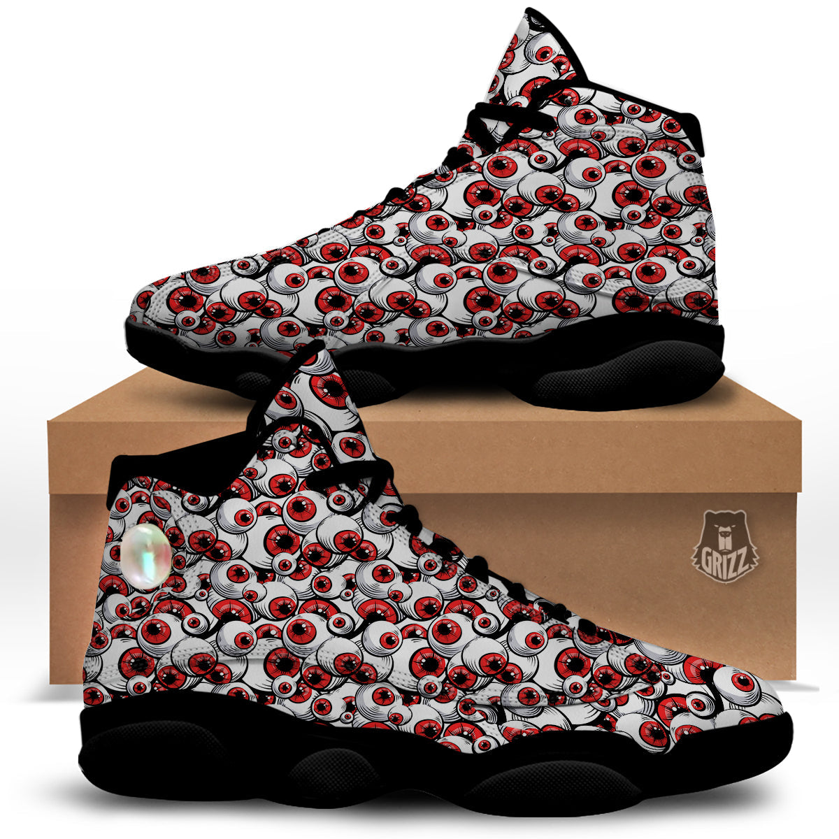 Scary Red Eyes Print Pattern Black Basketball Shoes-grizzshop