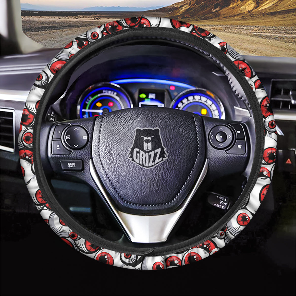 Scary Red Eyes Print Pattern Car Steering Wheel Cover-grizzshop