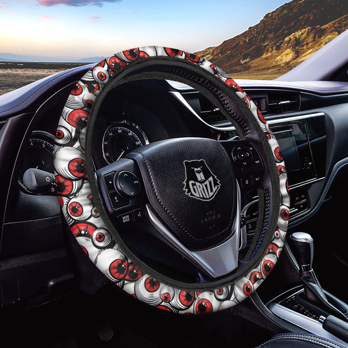 Scary Red Eyes Print Pattern Car Steering Wheel Cover-grizzshop