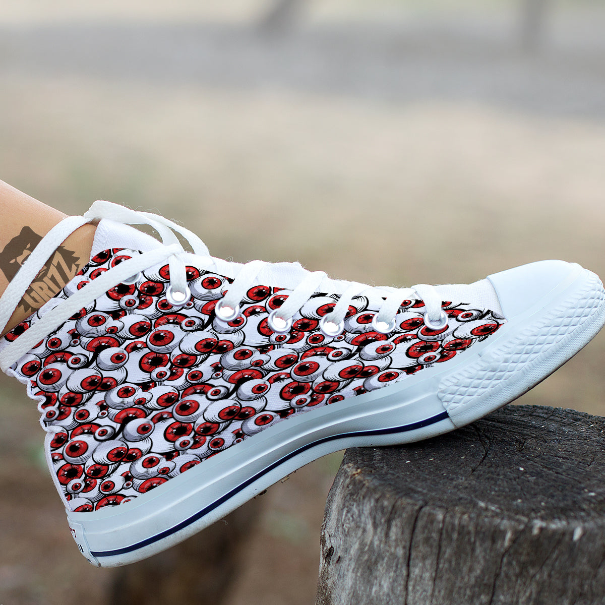Scary Red Eyes Print Pattern White High Top Shoes-grizzshop