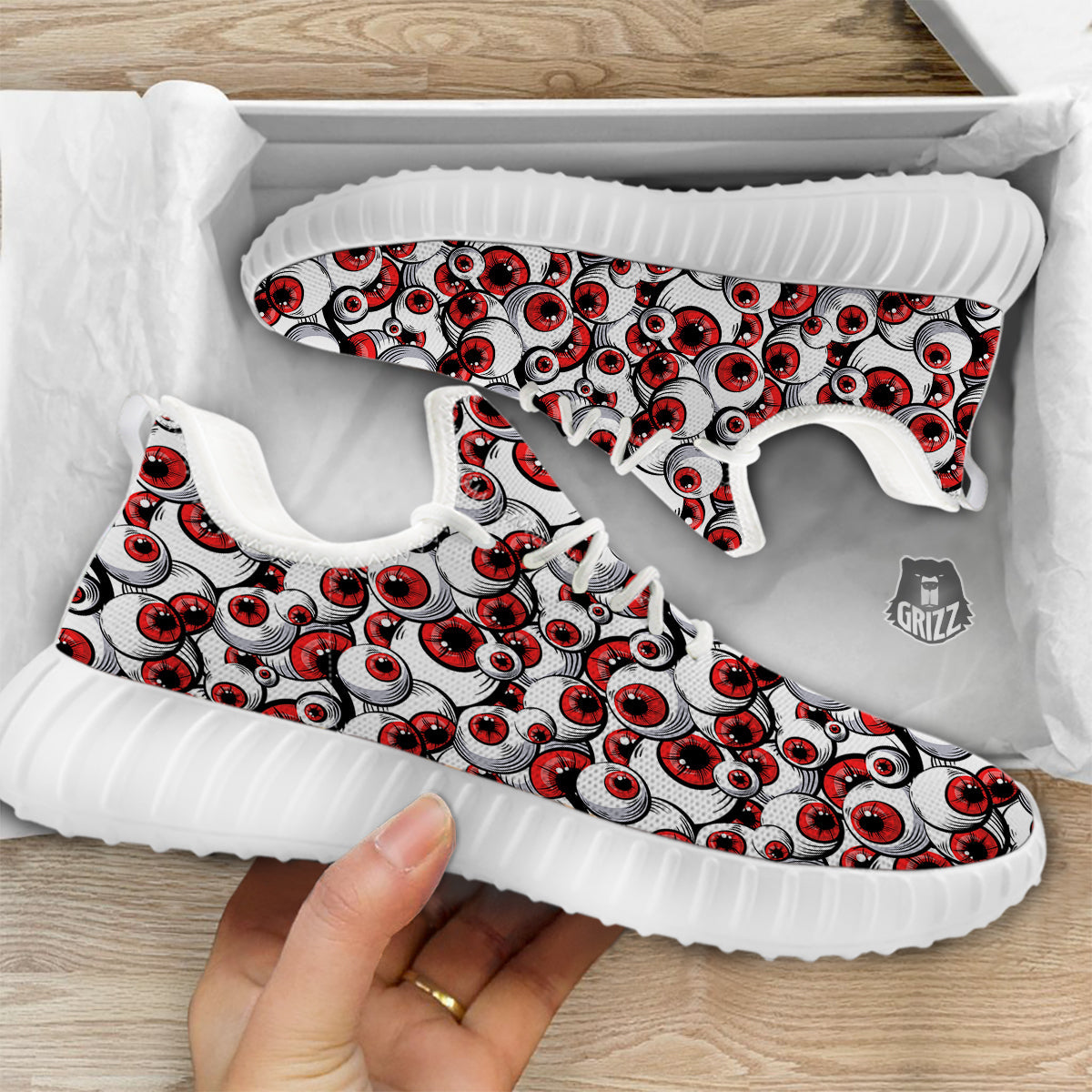 Scary Red Eyes Print Pattern White Walking Shoes-grizzshop