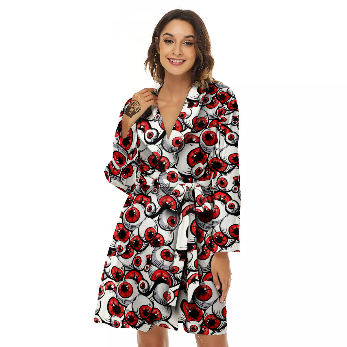 Scary Red Eyes Print Pattern Women's Robe-grizzshop