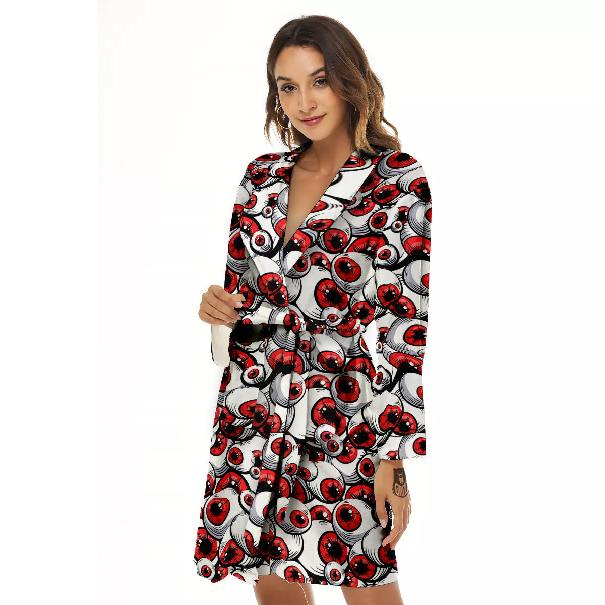 Scary Red Eyes Print Pattern Women's Robe-grizzshop