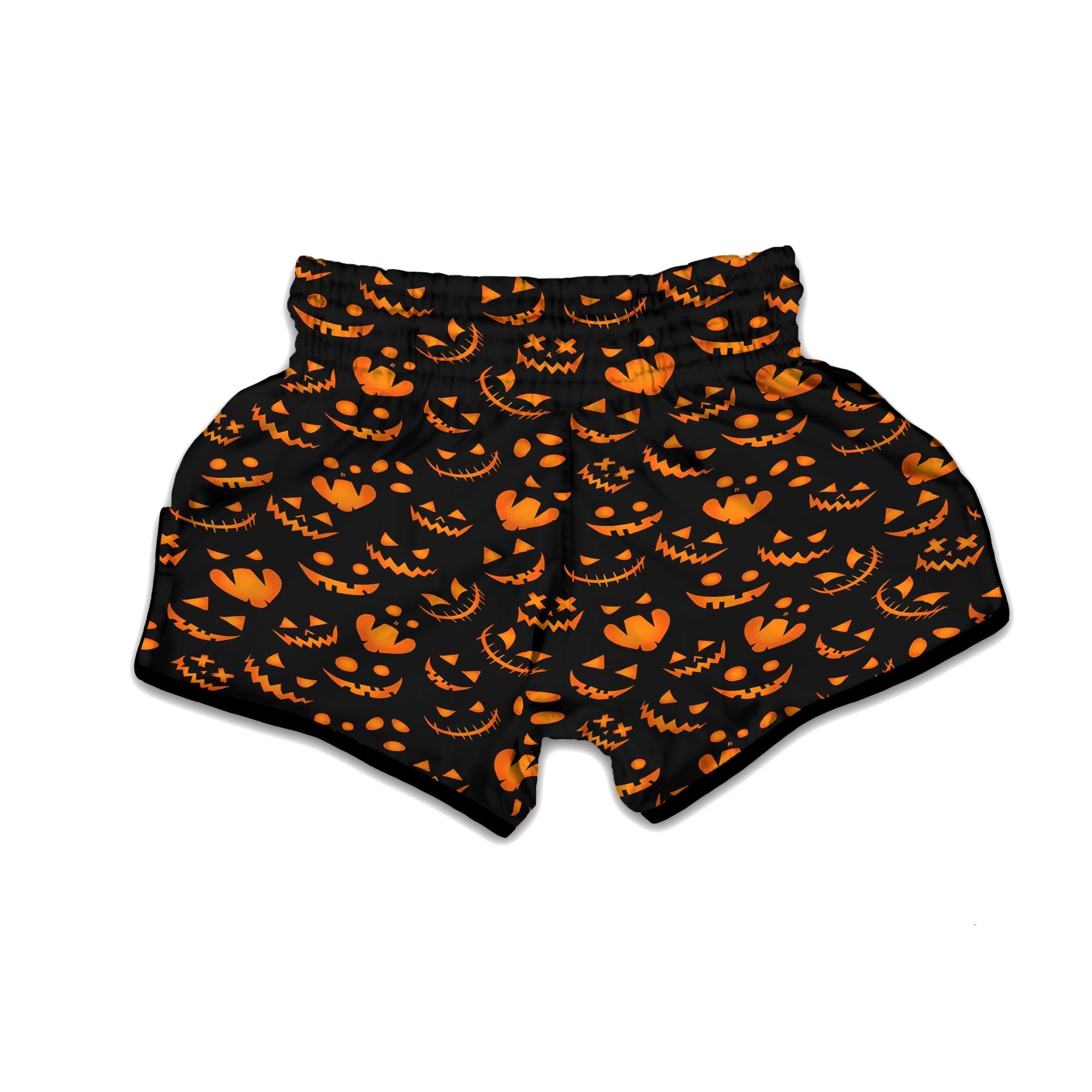 Scary Pumpkin Halloween Print Pattern Muay Thai Boxing Shorts-grizzshop