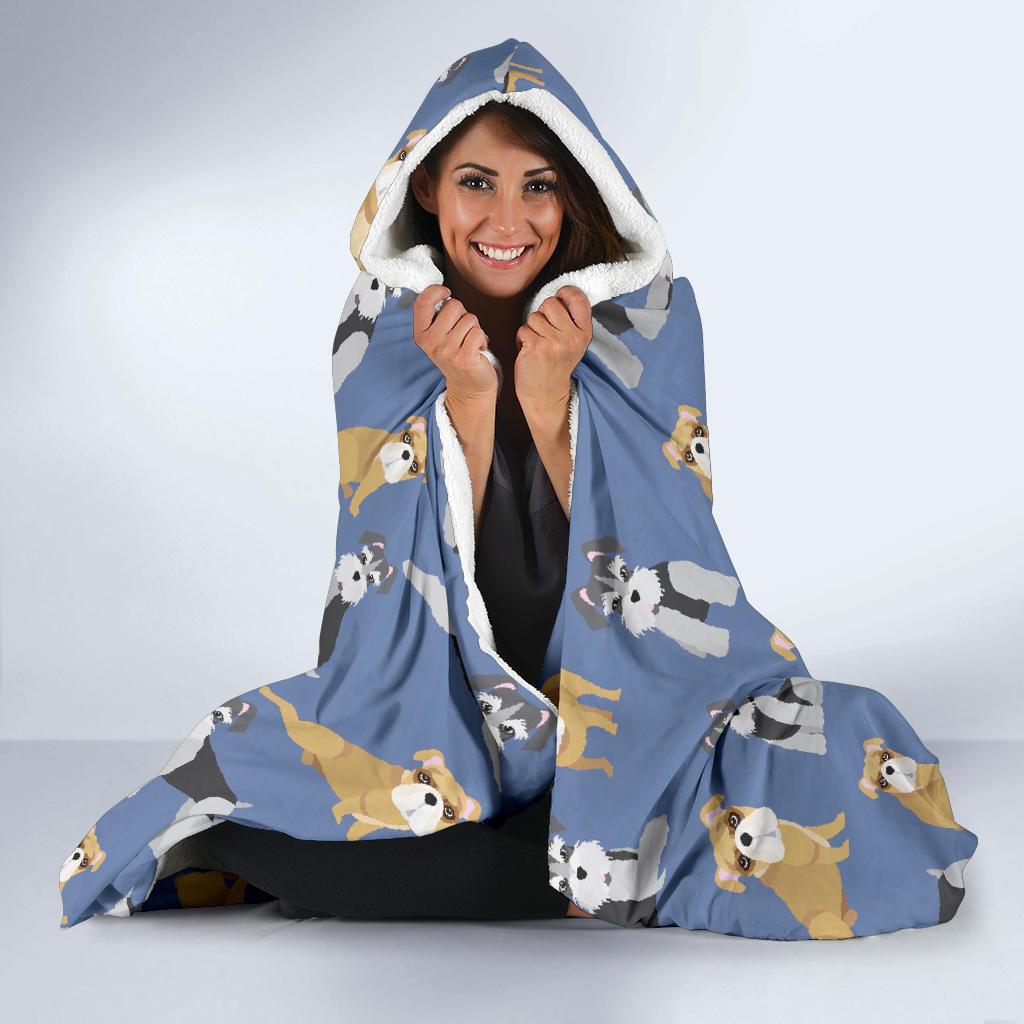 Schnauzer Dog Print Pattern Hooded Blanket-grizzshop