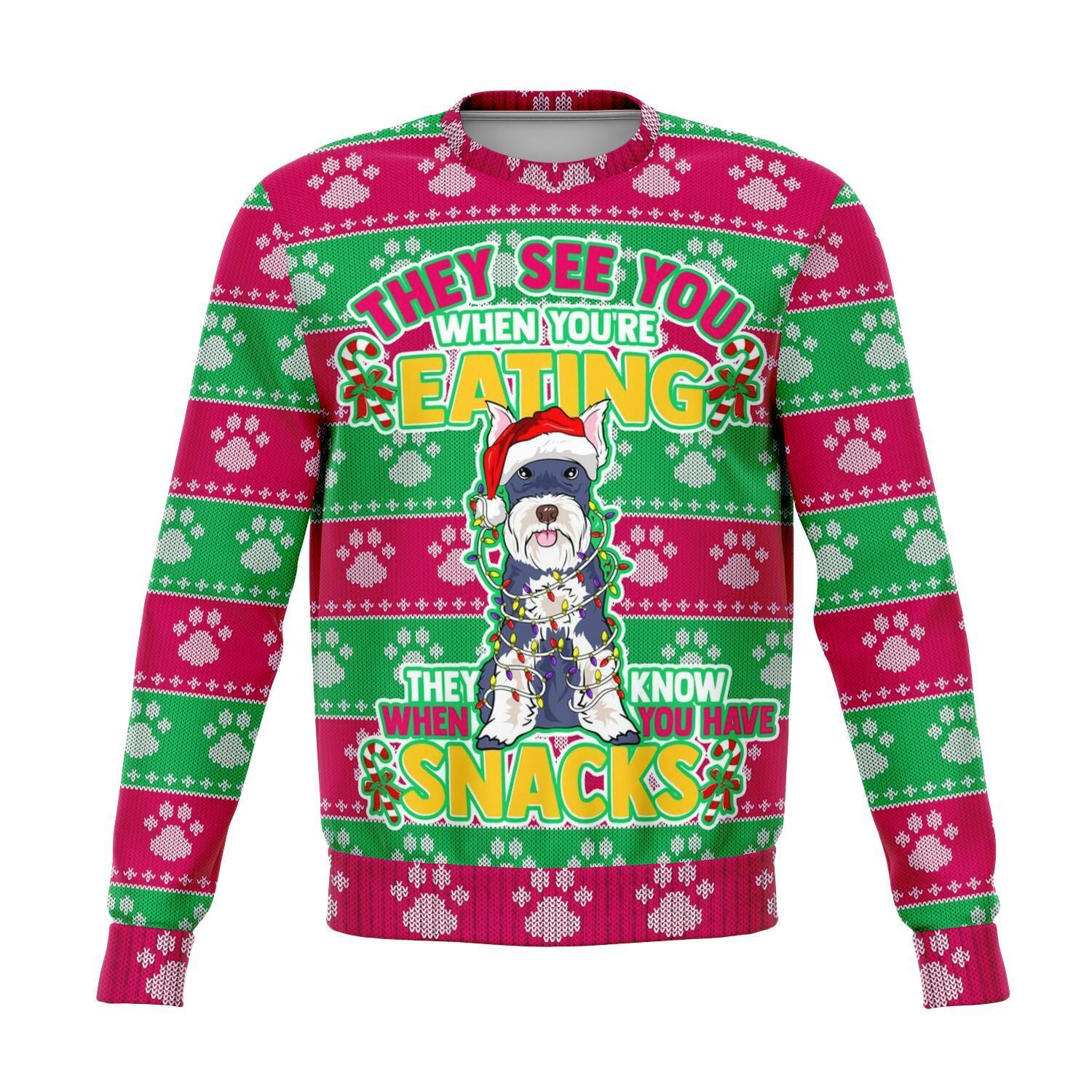Schnauzer They Know When You Have Snacks Christmas Ugly Sweater-grizzshop