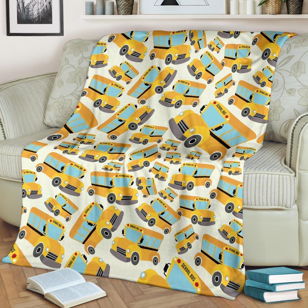 School Bus Pattern Print Blanket-grizzshop