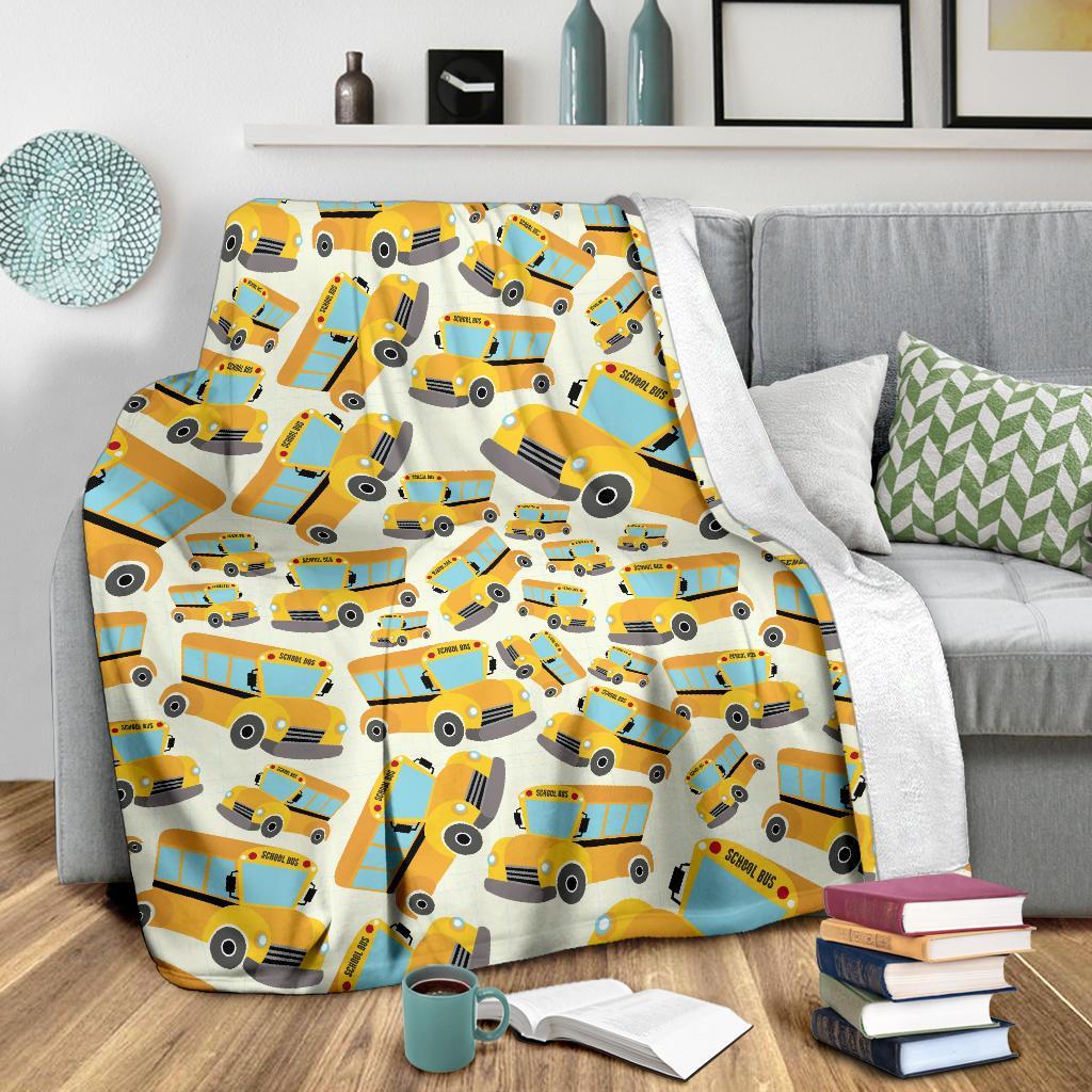 School Bus Pattern Print Blanket-grizzshop