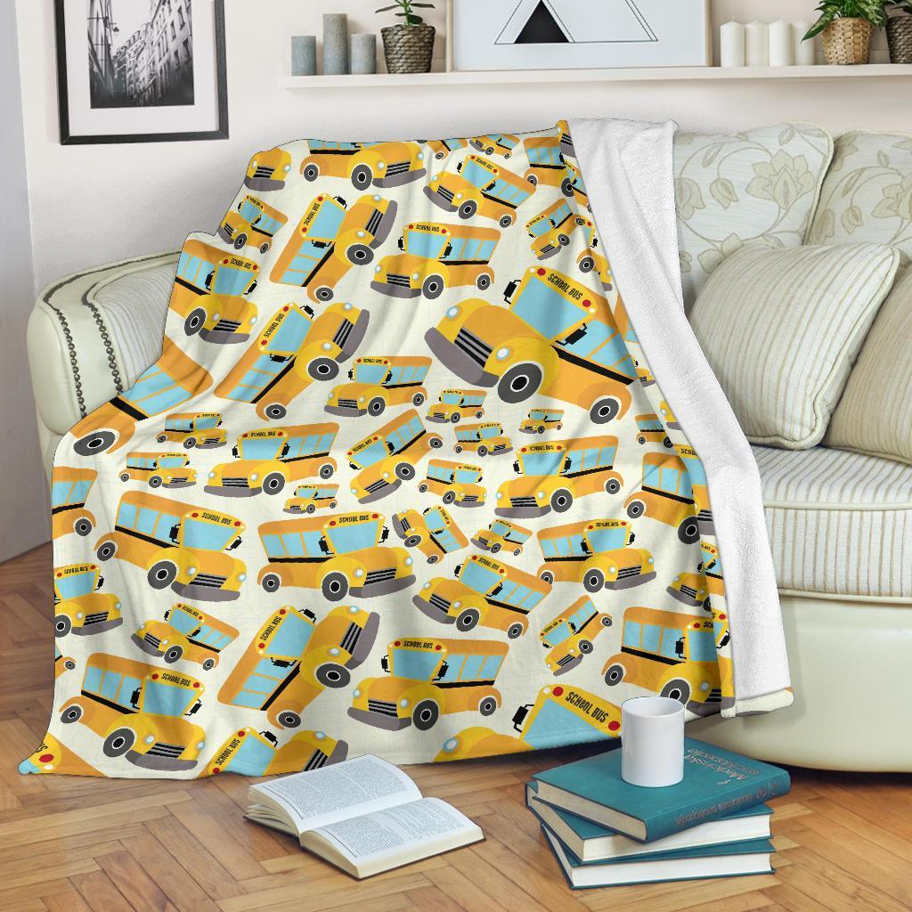 School Bus Pattern Print Blanket-grizzshop