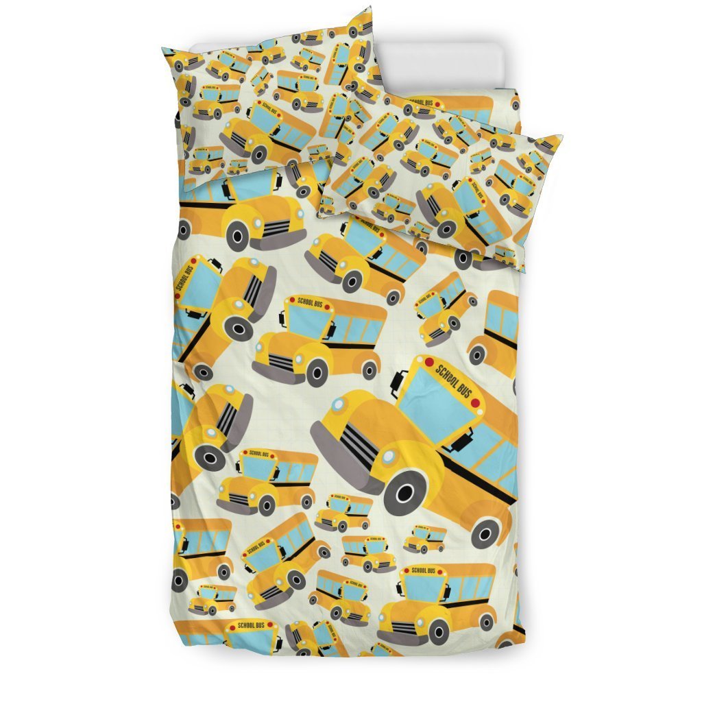School Bus Pattern Print Duvet Cover Bedding Set-grizzshop