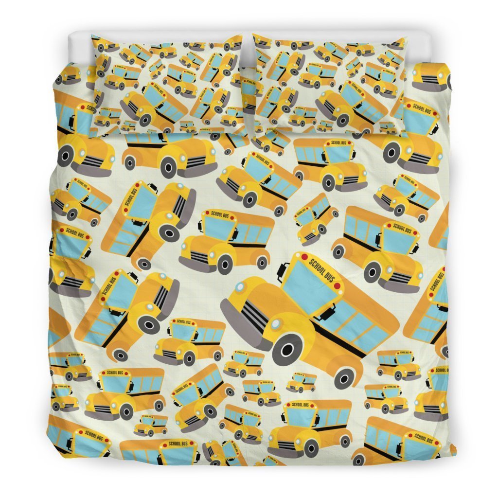 School Bus Pattern Print Duvet Cover Bedding Set-grizzshop