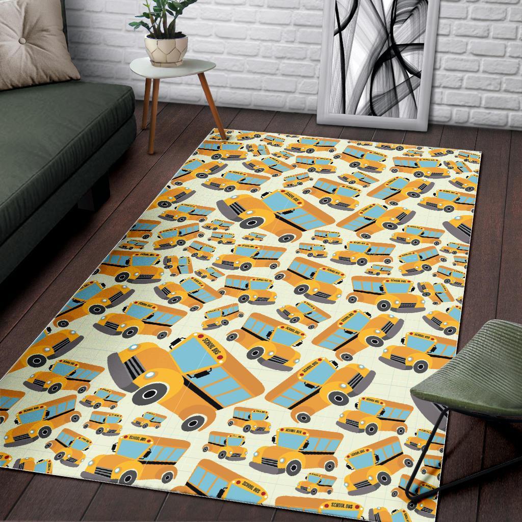 School Bus Pattern Print Floor Mat-grizzshop