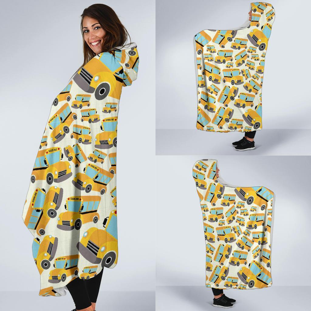 School Bus Pattern Print Hooded Blanket-grizzshop