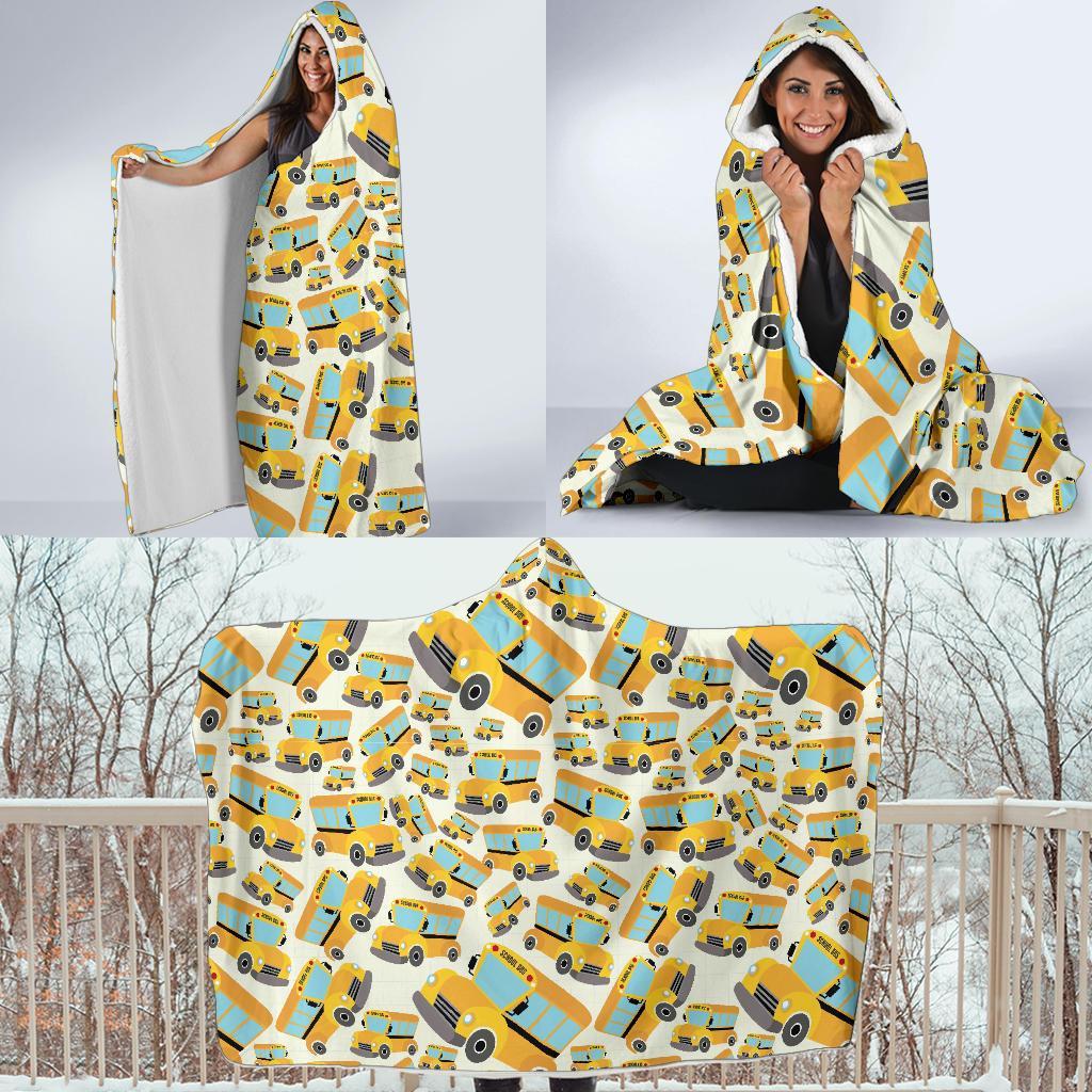 School Bus Pattern Print Hooded Blanket-grizzshop