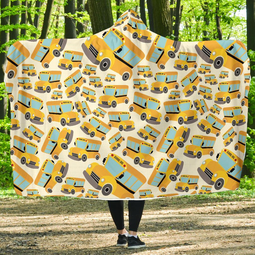 School Bus Pattern Print Hooded Blanket-grizzshop