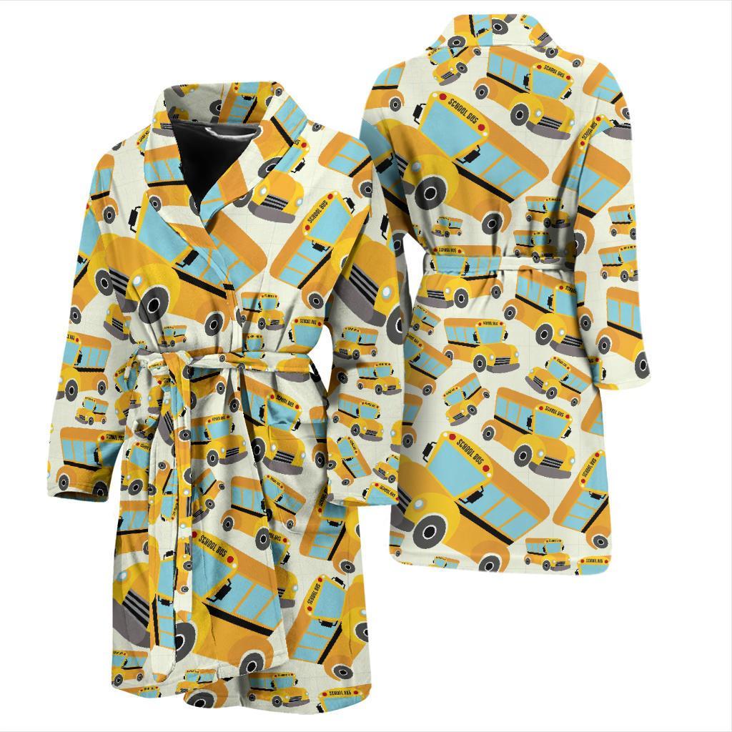 School Bus Pattern Print Men Long Robe-grizzshop