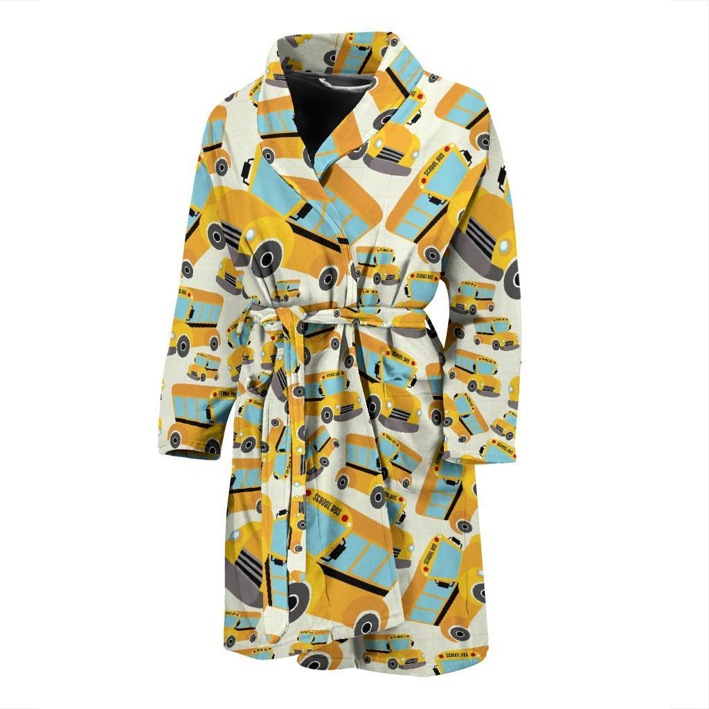 School Bus Pattern Print Men Long Robe-grizzshop