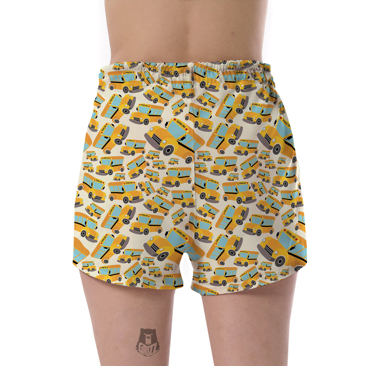School Bus Pattern Print Women's Shorts-grizzshop
