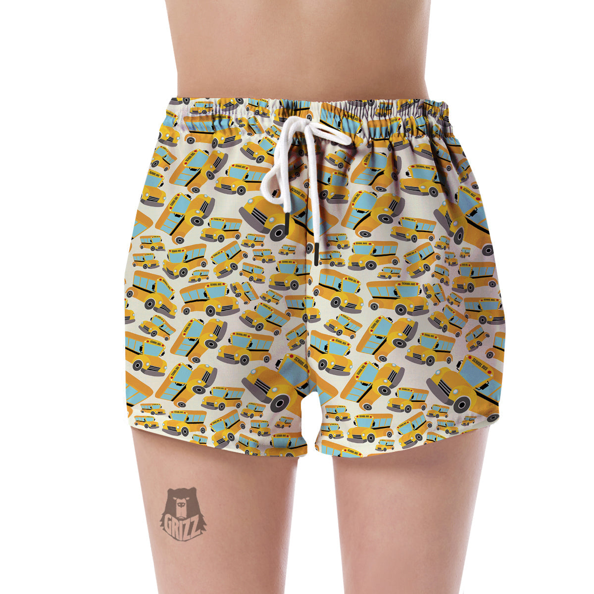 School Bus Pattern Print Women's Shorts-grizzshop