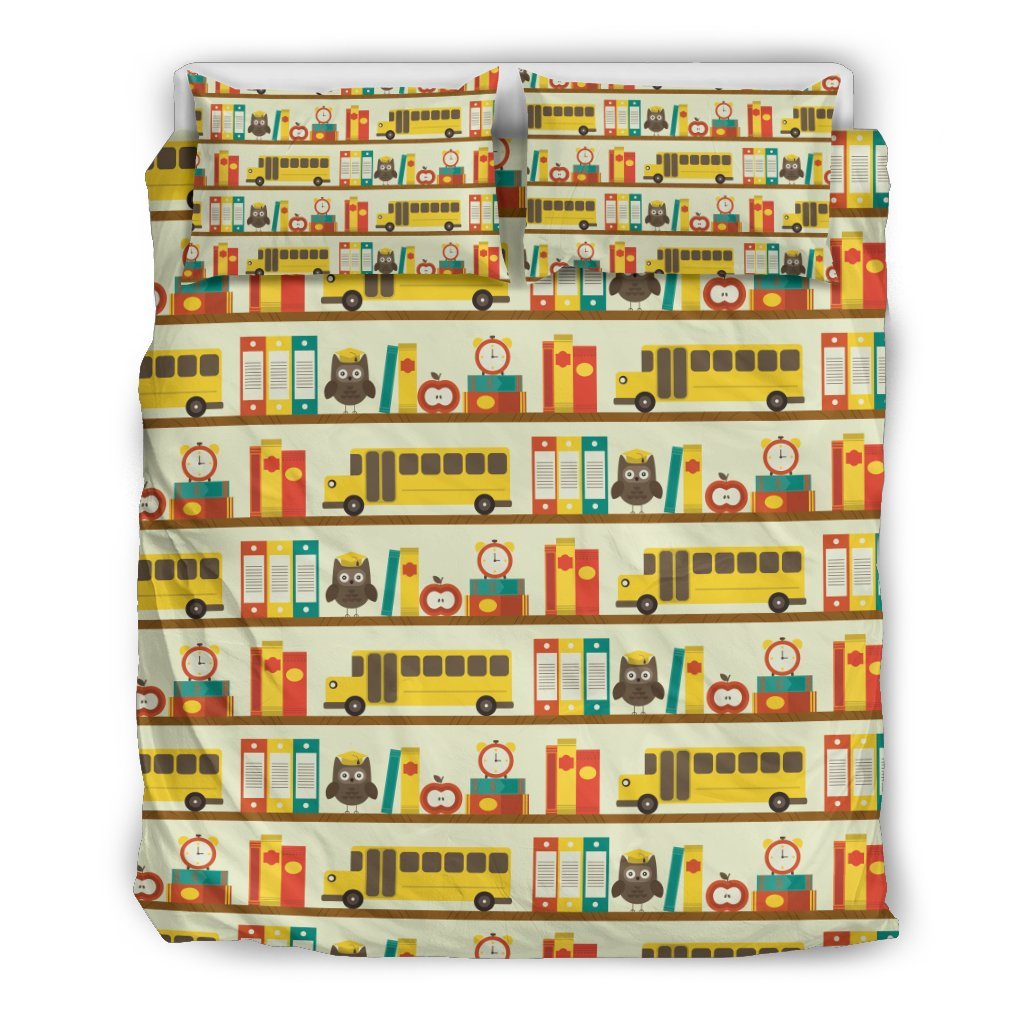 School Bus Print Pattern Duvet Cover Bedding Set-grizzshop
