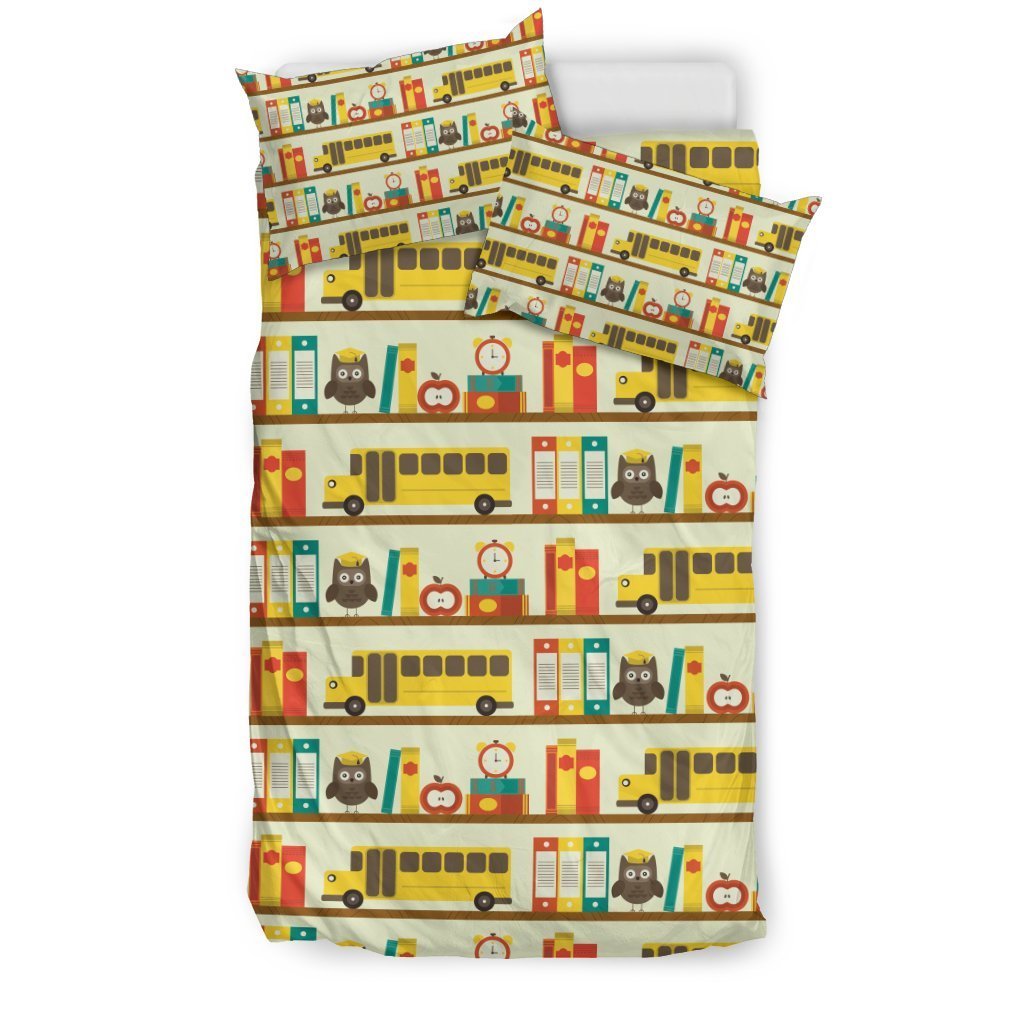 School Bus Print Pattern Duvet Cover Bedding Set-grizzshop