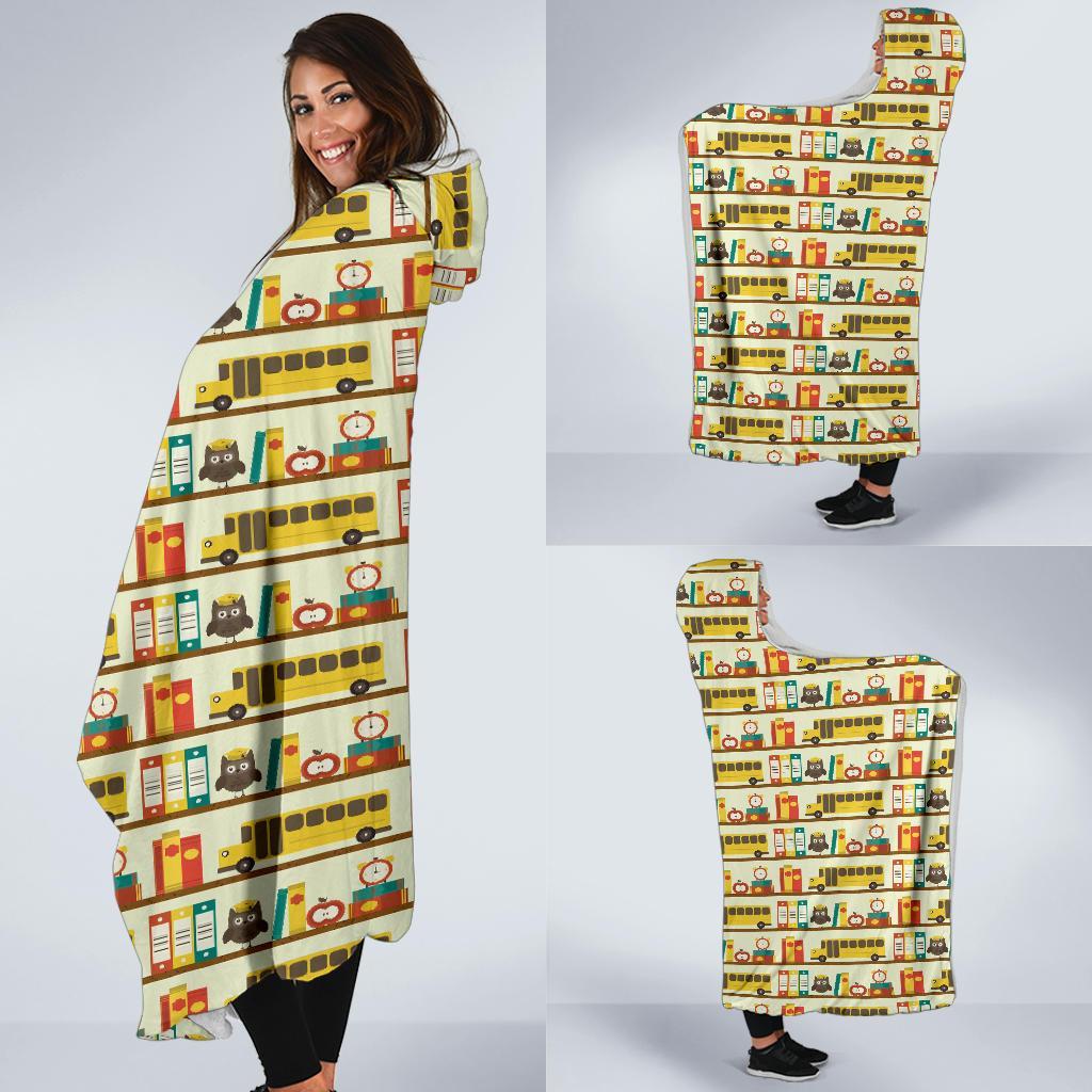 School Bus Print Pattern Hooded Blanket-grizzshop