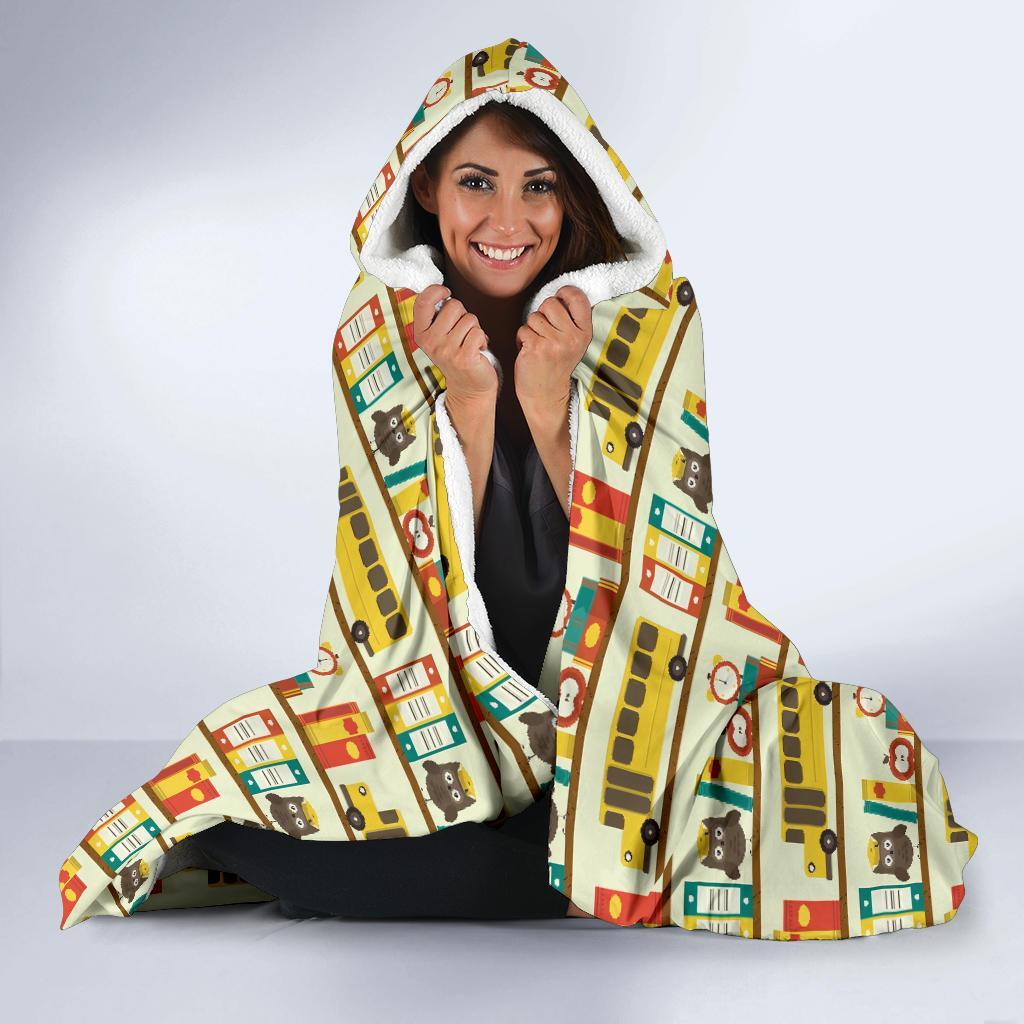 School Bus Print Pattern Hooded Blanket-grizzshop