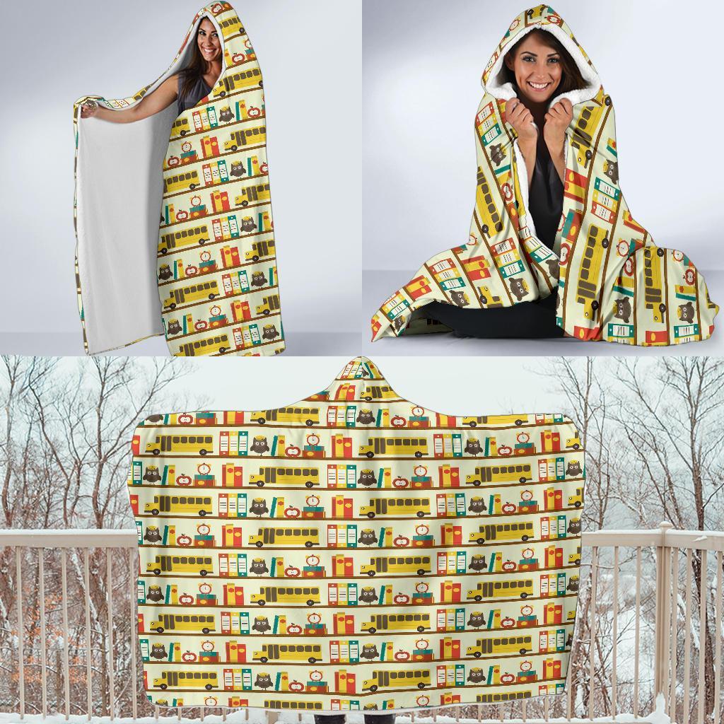 School Bus Print Pattern Hooded Blanket-grizzshop