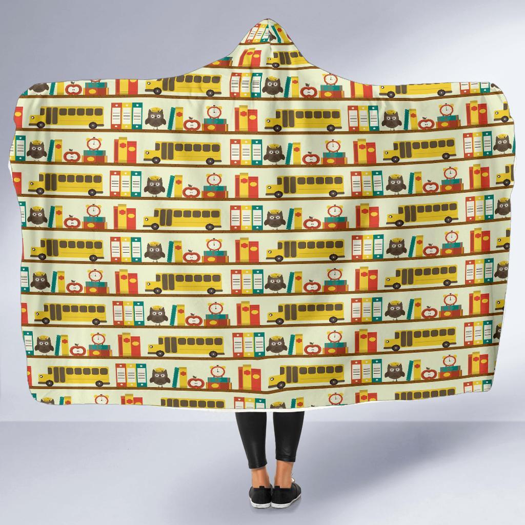 School Bus Print Pattern Hooded Blanket-grizzshop