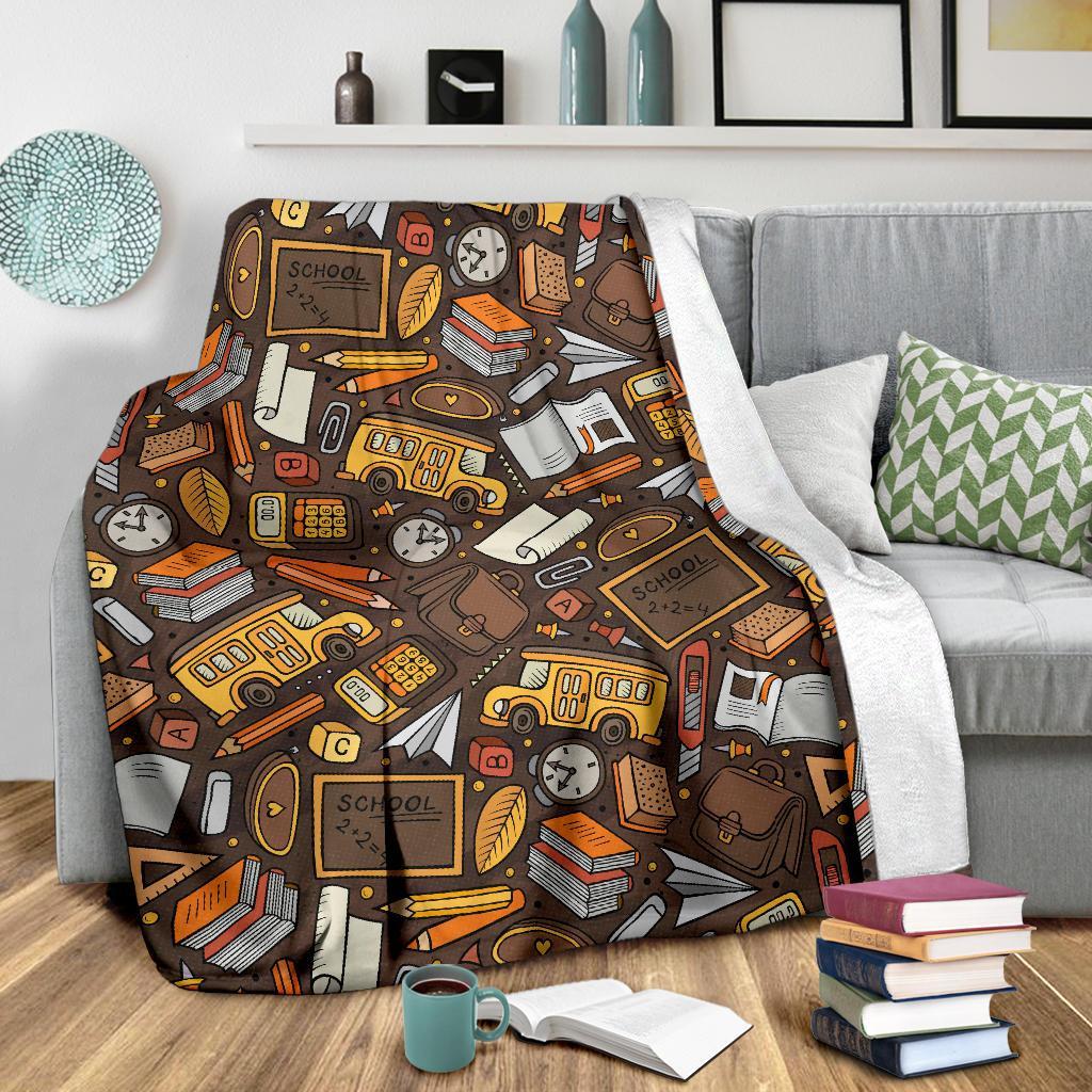 School Bus Teacher Pattern Print Blanket-grizzshop