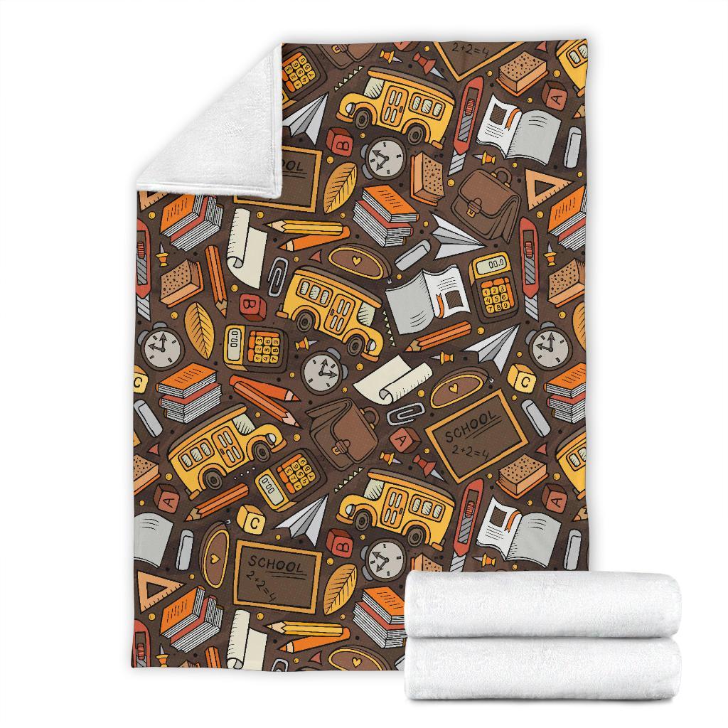 School Bus Teacher Pattern Print Blanket-grizzshop