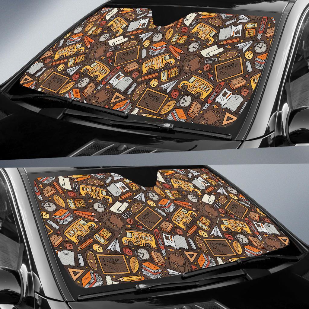School Bus Teacher Pattern Print Car Sun Shade-grizzshop