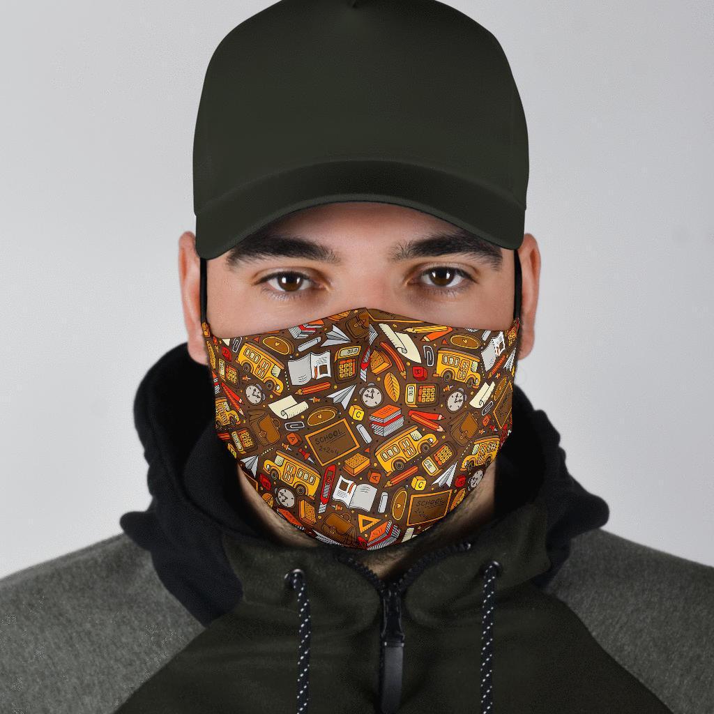 School Bus Teacher Pattern Print Face Mask-grizzshop