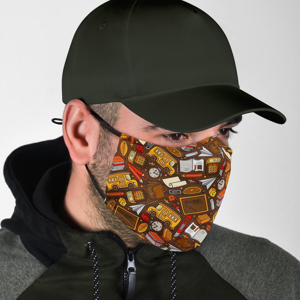 School Bus Teacher Pattern Print Face Mask-grizzshop