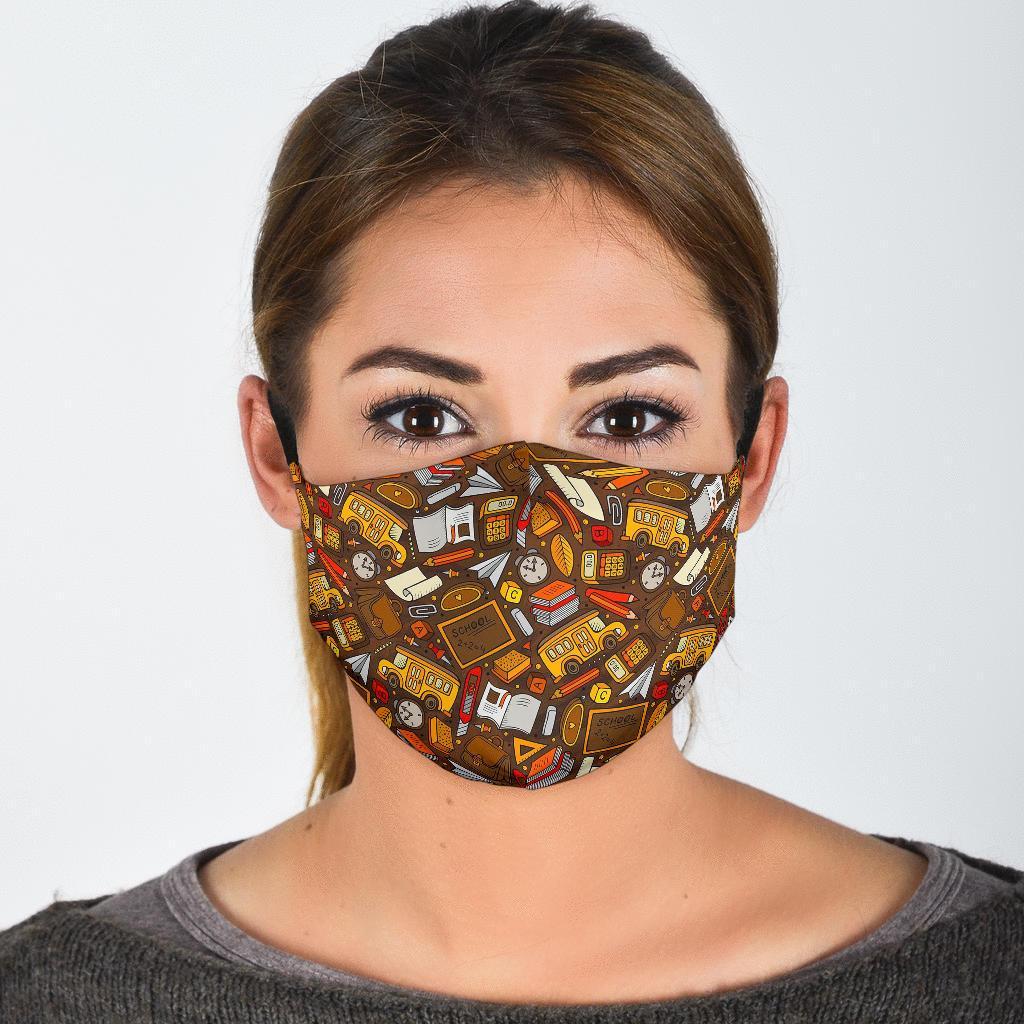 School Bus Teacher Pattern Print Face Mask-grizzshop